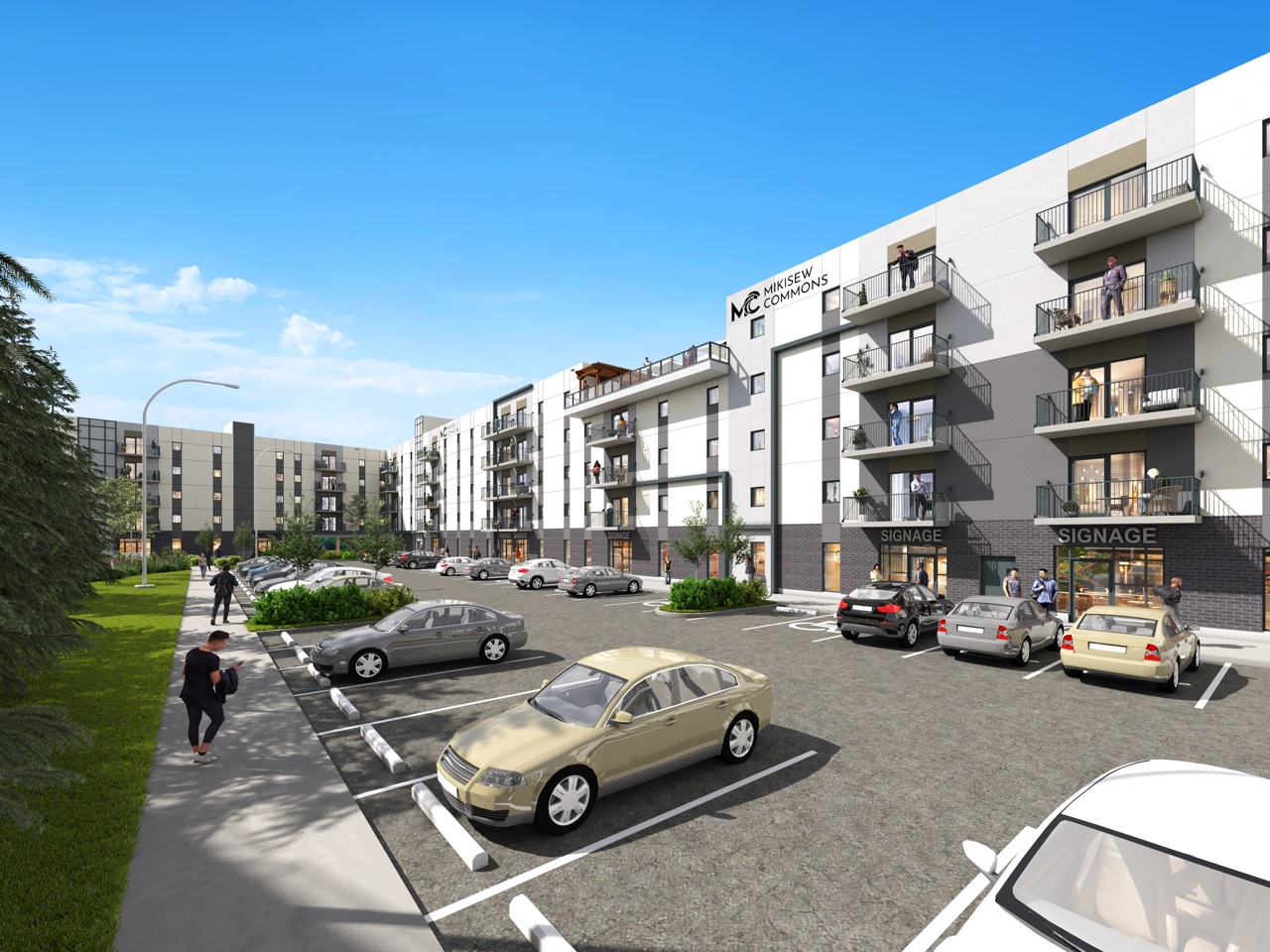 Shops and services at street level, Mikisew Commons rendering