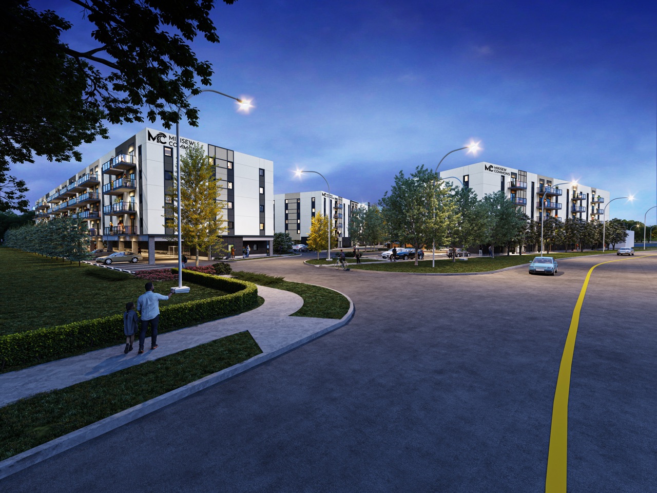 Tree-lined streets to walk, Mikisew Commons rendering